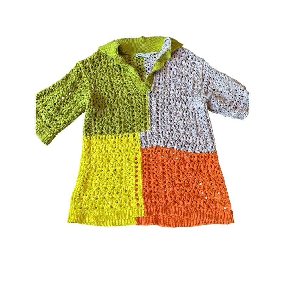 Zara colorblock open knit polo sweater small